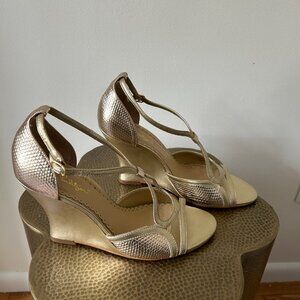 Lily Pulitzer Gold Metallic Leather Janie Wedge Sandals US 8.5